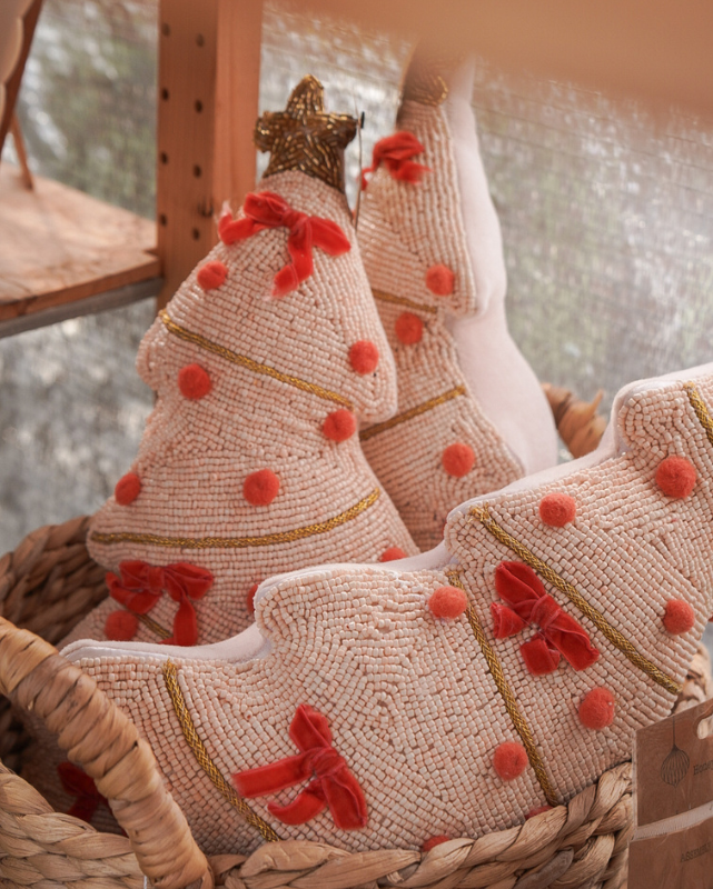 Pink Beaded Tree Shaped Pillow