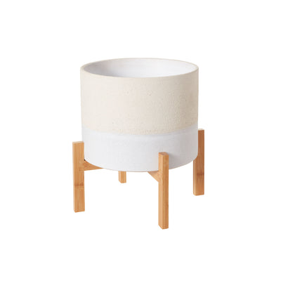 White Calvia Pot with Stand, 8"