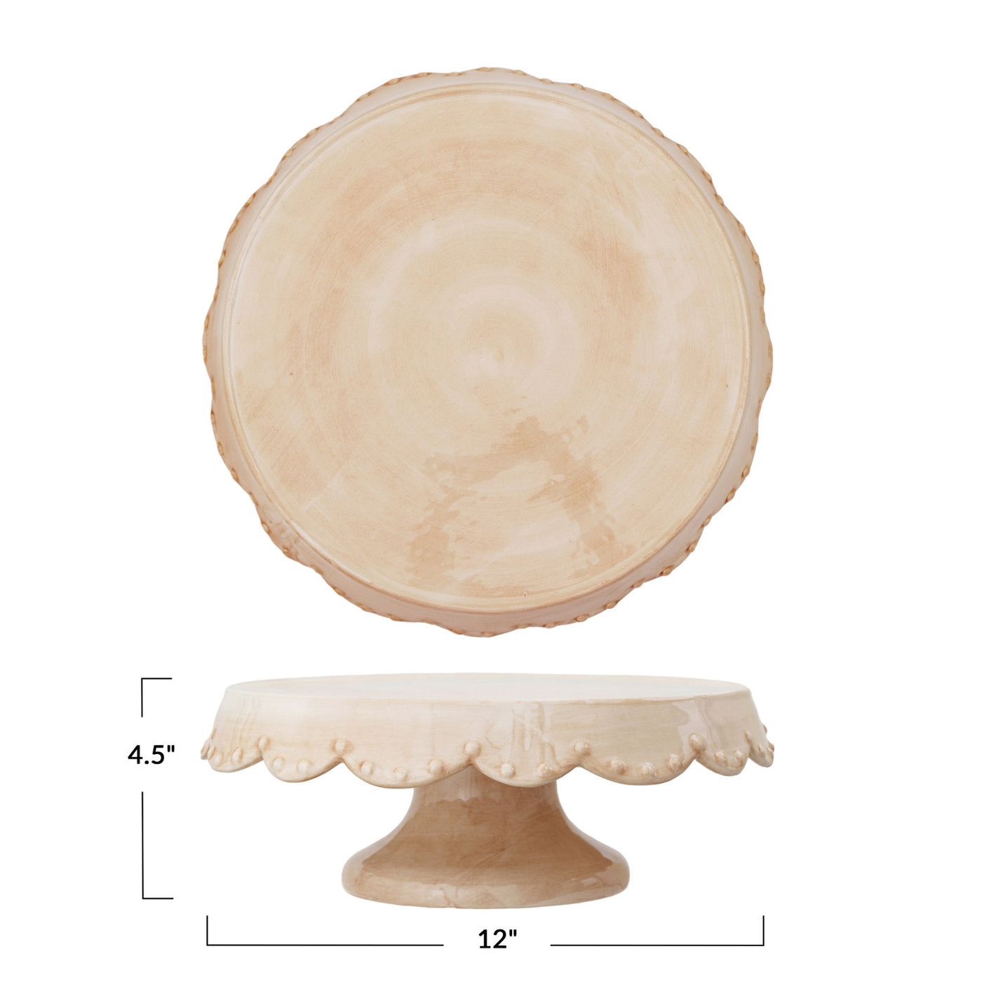 Stoneware Pedestal w/ Scalloped Edge, Pale Pink