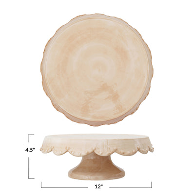 Stoneware Pedestal w/ Scalloped Edge, Pale Pink