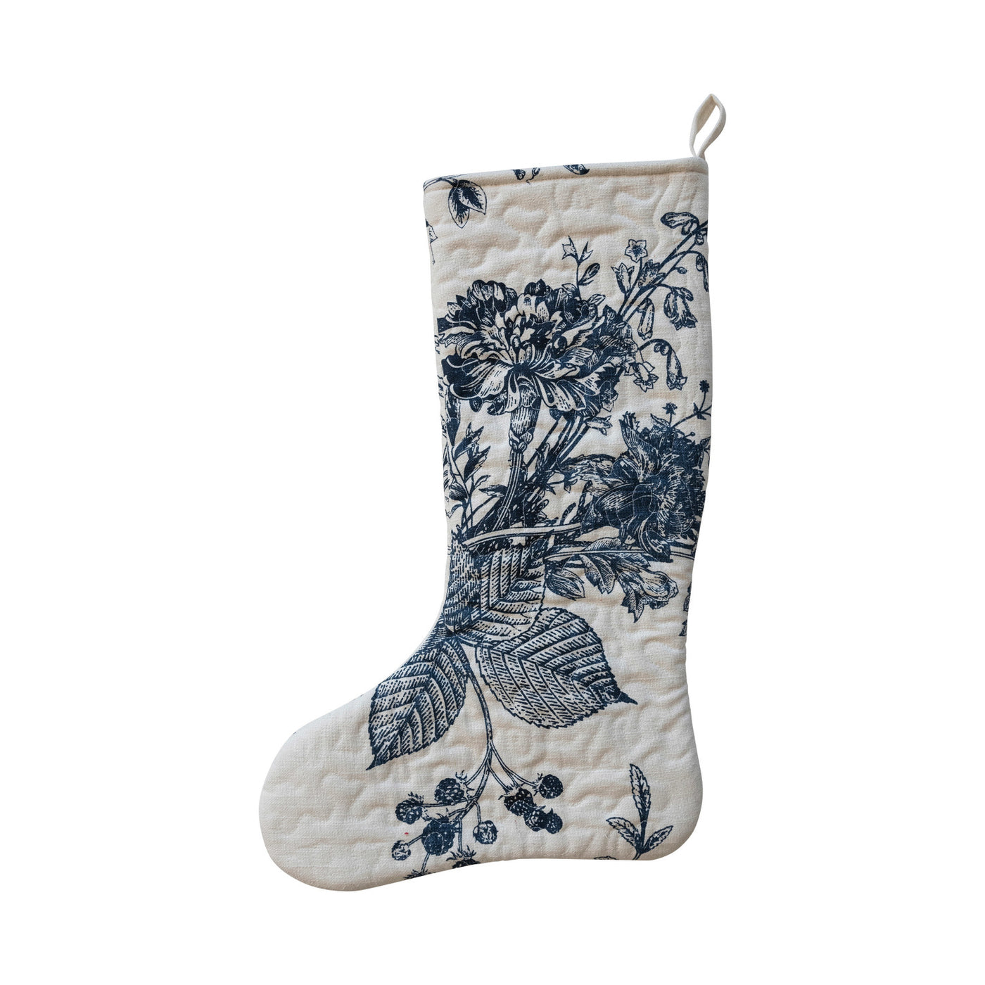 Quilted Cotton Printed Stocking, White & Blue