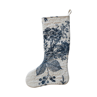 Quilted Cotton Printed Stocking, White & Blue