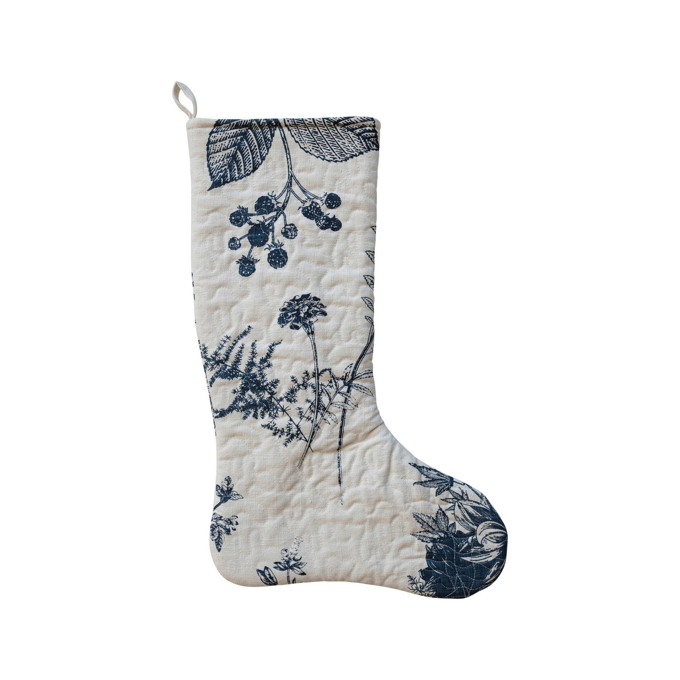 Quilted Cotton Printed Stocking, White & Blue
