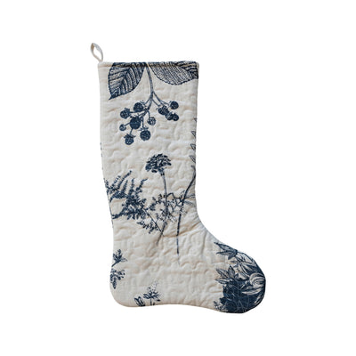 Quilted Cotton Printed Stocking, White & Blue