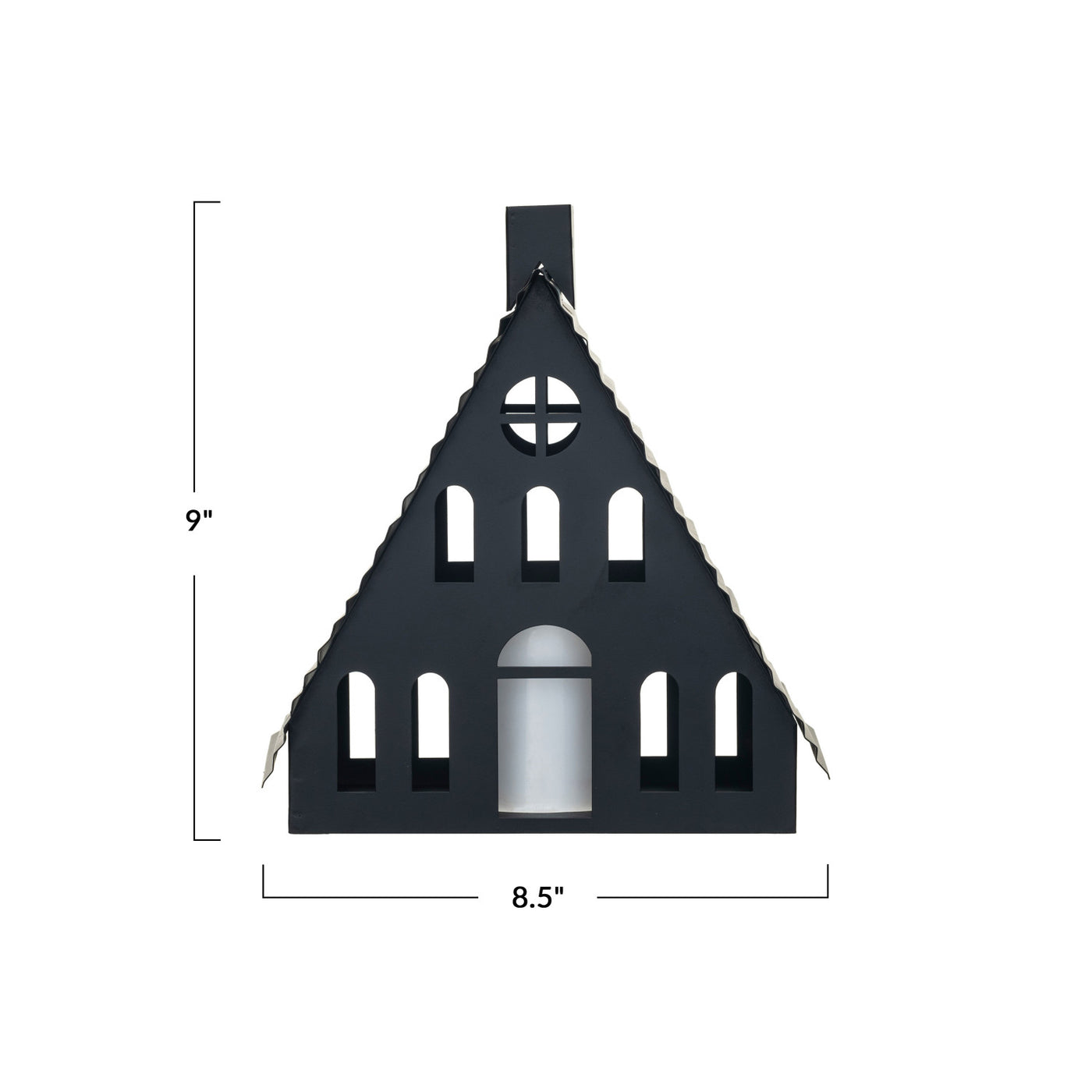 Metal House w/ LED Candle, Black