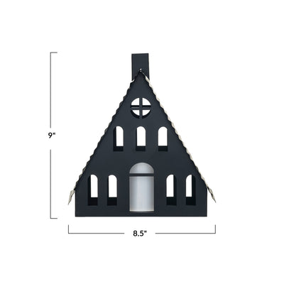 Metal House w/ LED Candle, Black