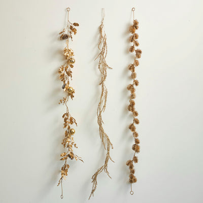 65"L Faux Holly Garland w/ Pinecones, Gold
