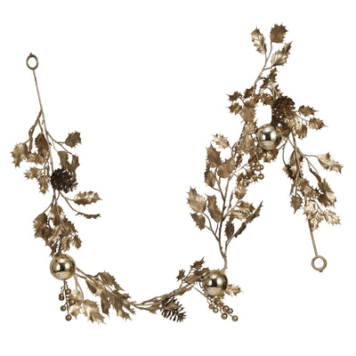 65"L Faux Holly Garland w/ Pinecones, Gold
