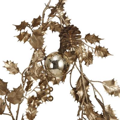 65"L Faux Holly Garland w/ Pinecones, Gold