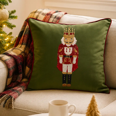 Green Emb Nutcracker Velvet 18" Throw Pillow | With Insert
