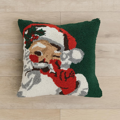 Loop Tufted Santa Claus Green 17" Throw Pillow | Cover + Pillow