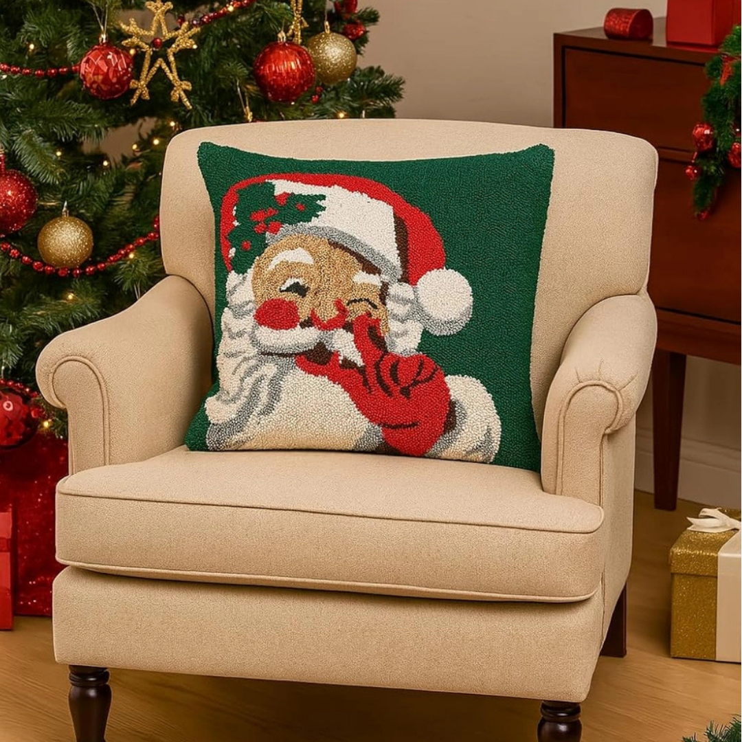 Loop Tufted Santa Claus Green 17" Throw Pillow | Cover + Pillow