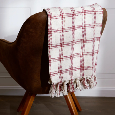 Burgundy Plaid Throw Blanket