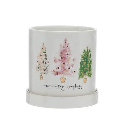 "Winter Wishes" Stoneware Planter with Saucer