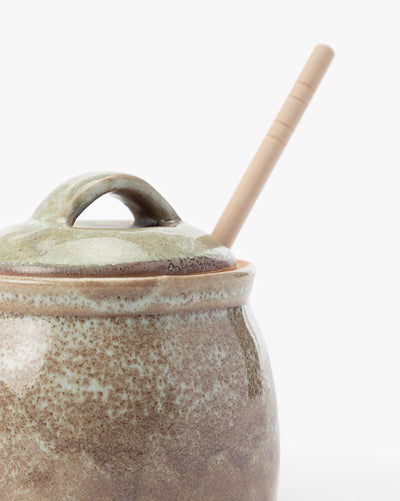 Stoneware Honey Jar with Wood Honey Dipper