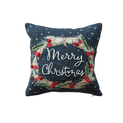 12" Square Cotton Printed Pillow w/ Wreath