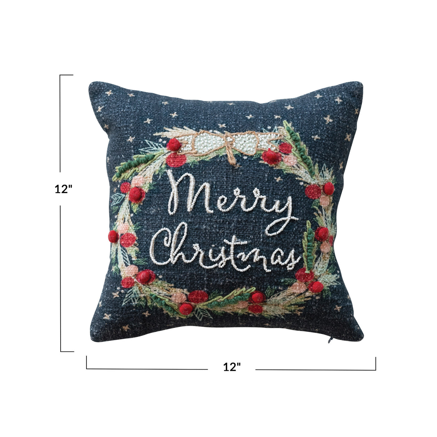 12" Square Cotton Printed Pillow w/ Wreath