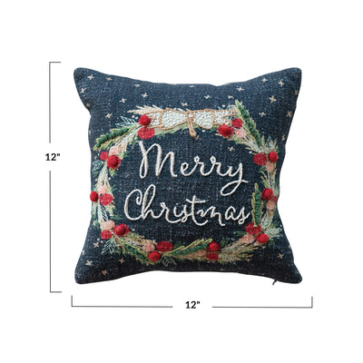 12" Square Cotton Printed Pillow w/ Wreath