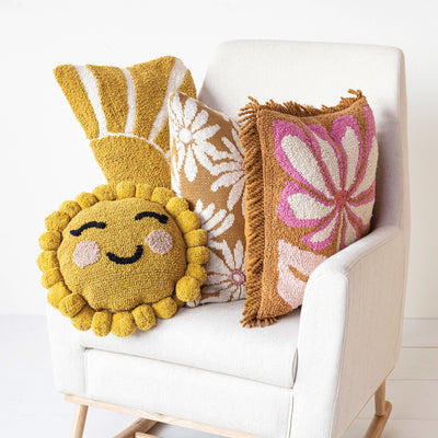 12" Round Cotton Tufted Sun Pillow
