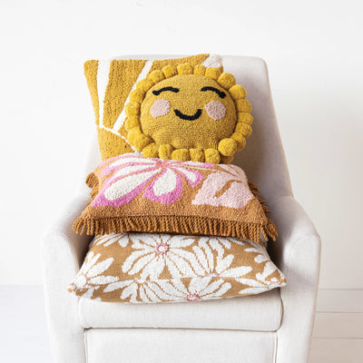 12" Round Cotton Tufted Sun Pillow