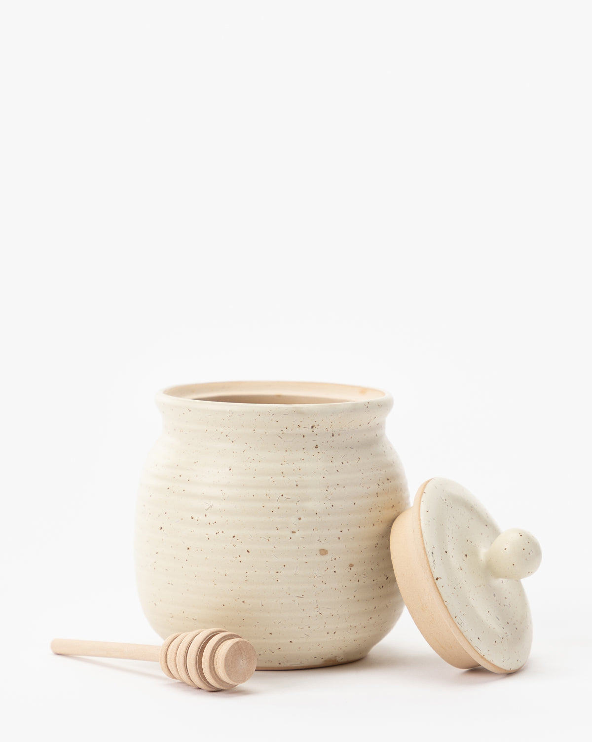 Stoneware Honey Jar w/ Wood Honey Dipper