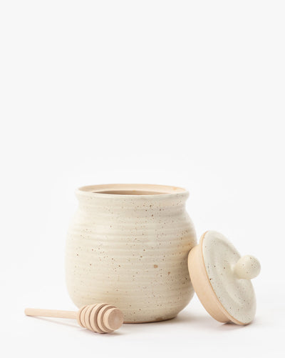 Stoneware Honey Jar w/ Wood Honey Dipper