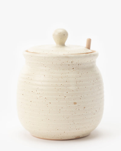 Stoneware Honey Jar w/ Wood Honey Dipper