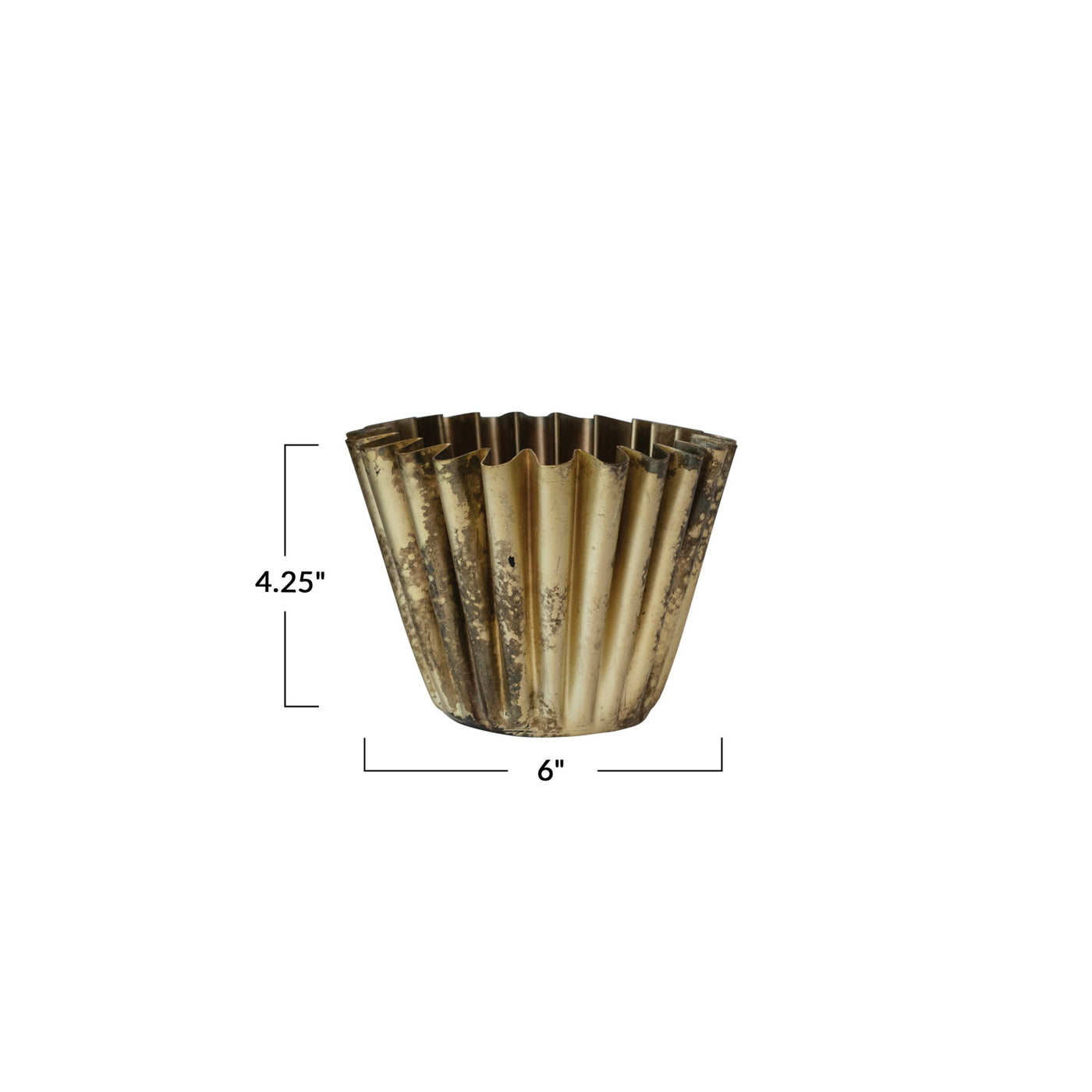 Fluted Metal Planter, Brass Finish, 4"