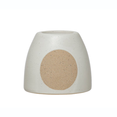 White Stoneware Tealight Holder with Circle Design