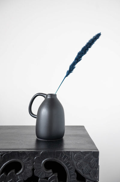 Ceramic Vase with Handle, Matte Black