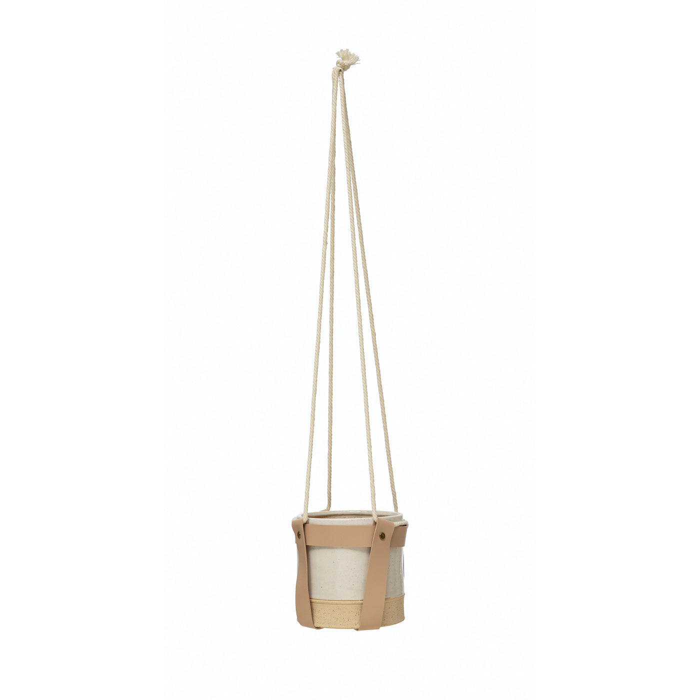 Hanging Stoneware Planter with Faux Leather Straps