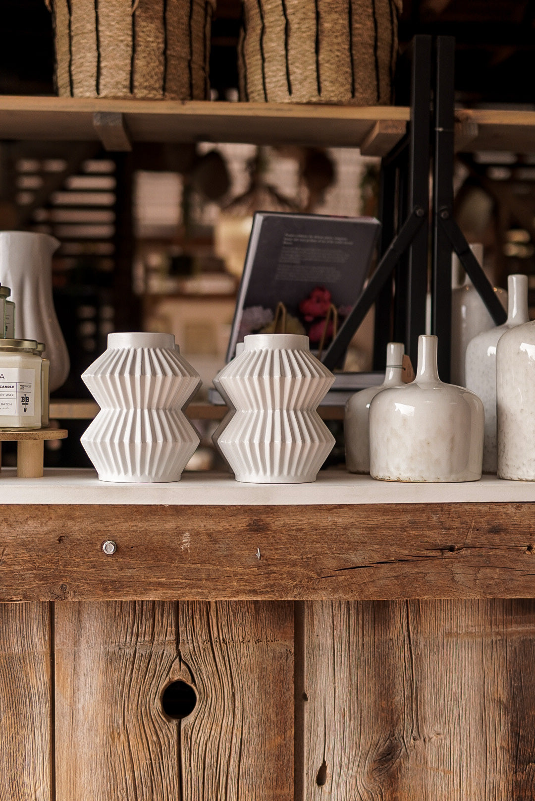 Stacked Flower Vase, White