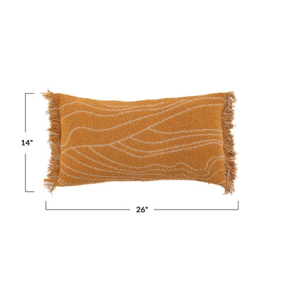 26" x 14" Woven Cotton Lumbar Pillow w/ Wave Design & Fringe