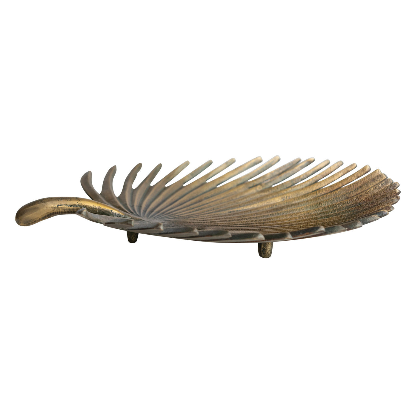 Cast Aluminum Palm Frond Tray, Antique Brass Finish