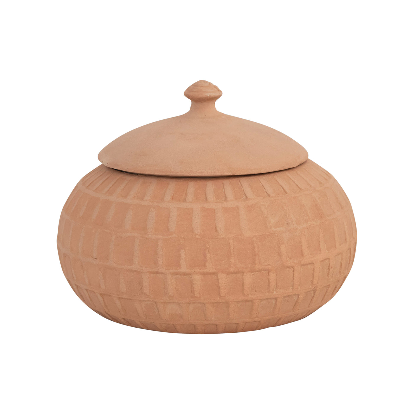 Carved Handmade Terra-cotta Jar with Lid
