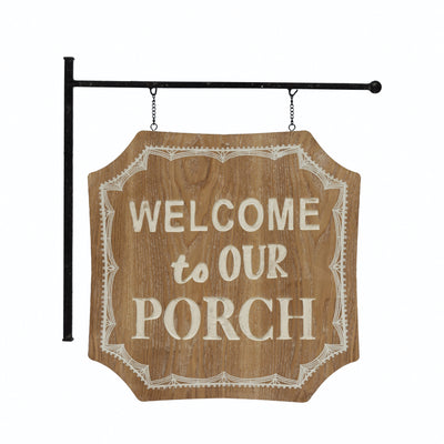 MDF Two-Sided Wall Décor with Metal Bracket "Welcome To Our Porch"