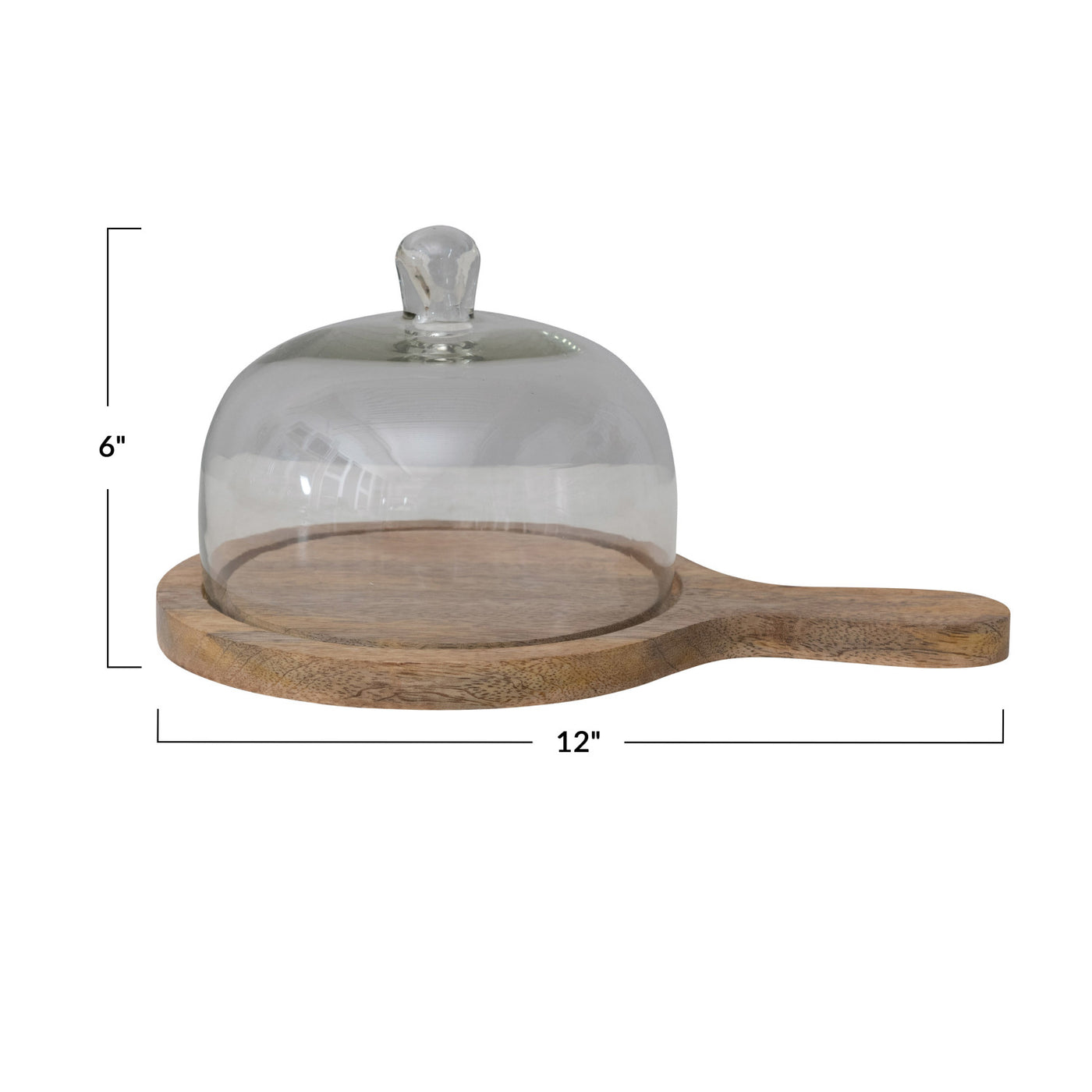 Mango Wood Serving Tray w/ Glass Cloche & Handle, Set of 2