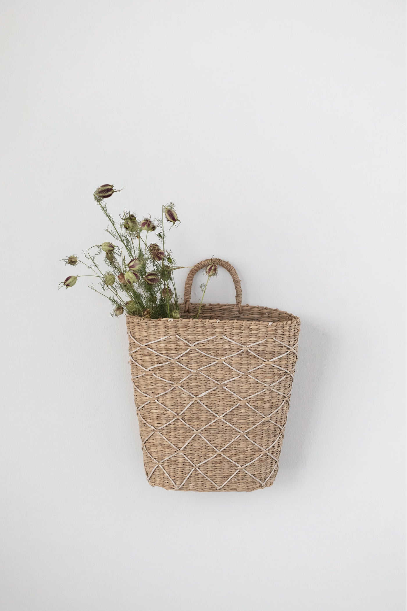 Hand-Woven Seagrass Wall Basket with Handle