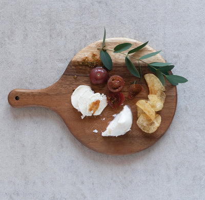 Round Suar Wood Cheese/Cutting Board with Handle