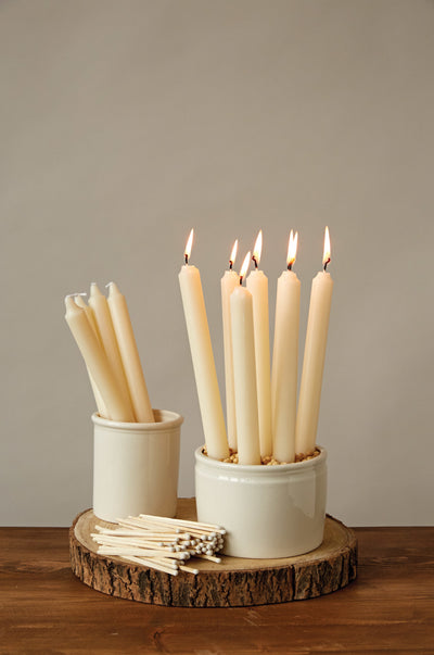 Cream Unscented Taper Candles, Set of 12