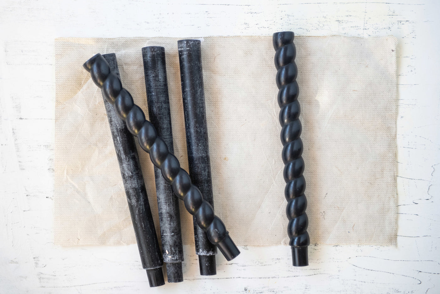 Unscented Black Twisted Taper Candles in Box, Set of 2