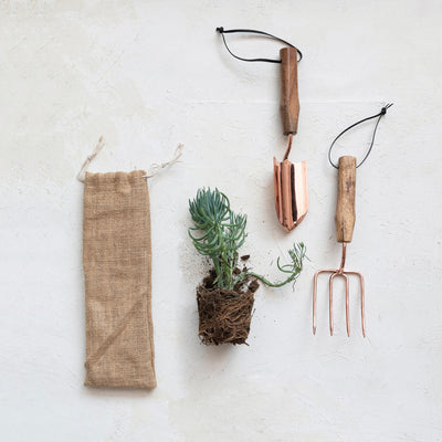 Garden Tools Set w/ Mango Wood Handles & Leather Ties