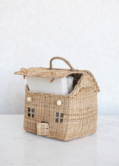 Hand-Woven Rattan House Basket with Handle and Closures