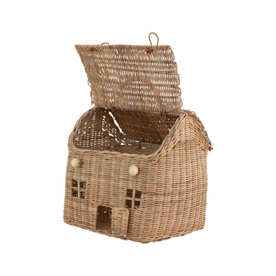 Hand-Woven Rattan House Basket with Handle and Closures