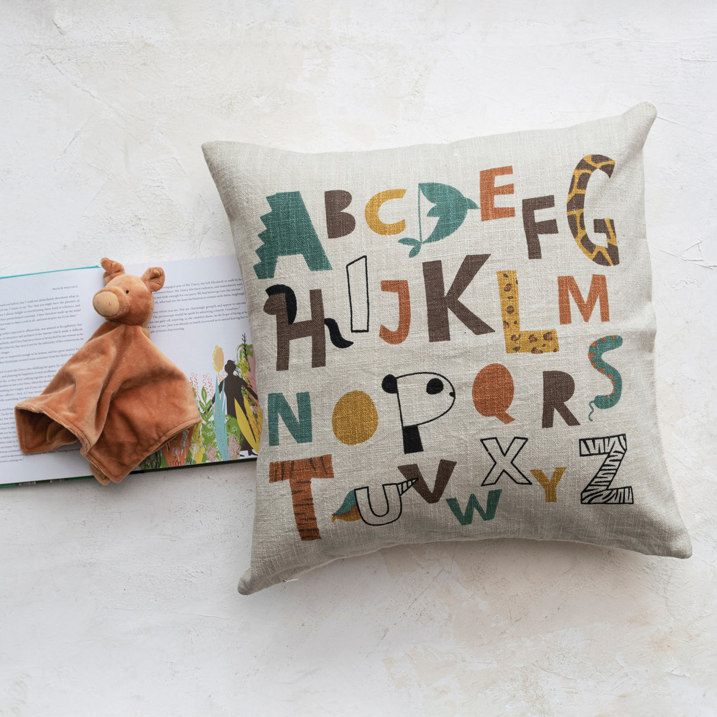 20" Cotton Alphabet Pillow
