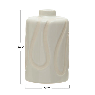 Cream Stoneware Vase with Debossed Design