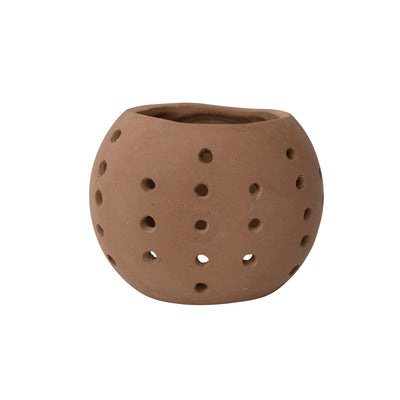 Handmade Terracotta Candle Holder w/ Cut-Outs