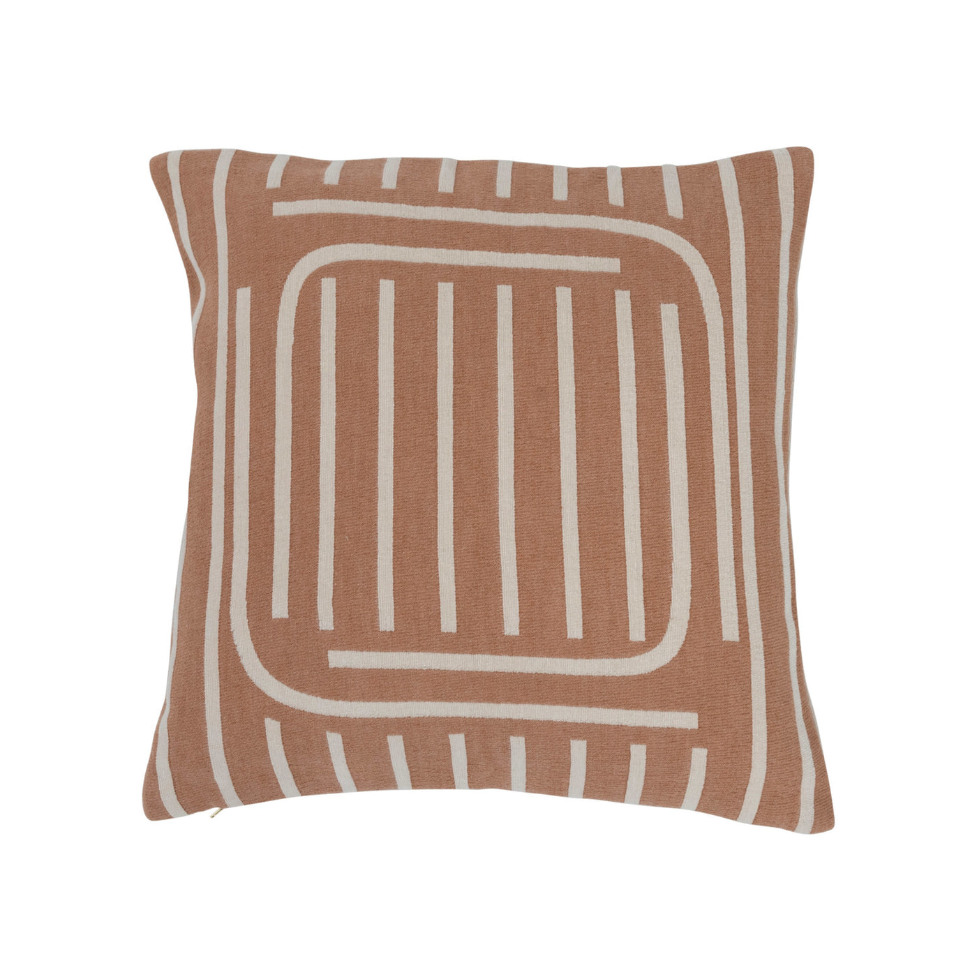 20" Woven Cotton Reversible Pillow w/ Lines, Salmon & White