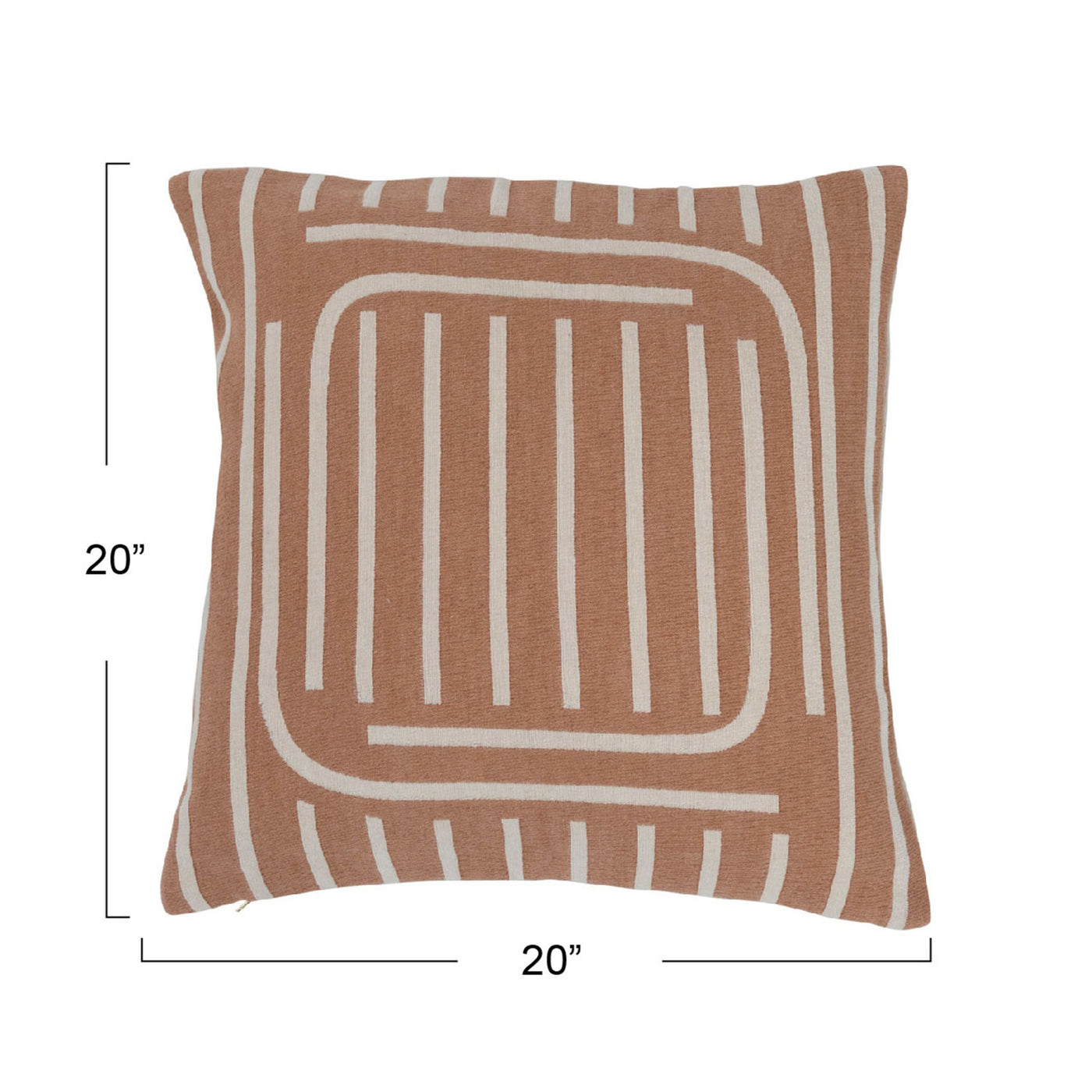 20" Woven Cotton Reversible Pillow w/ Lines, Salmon & White