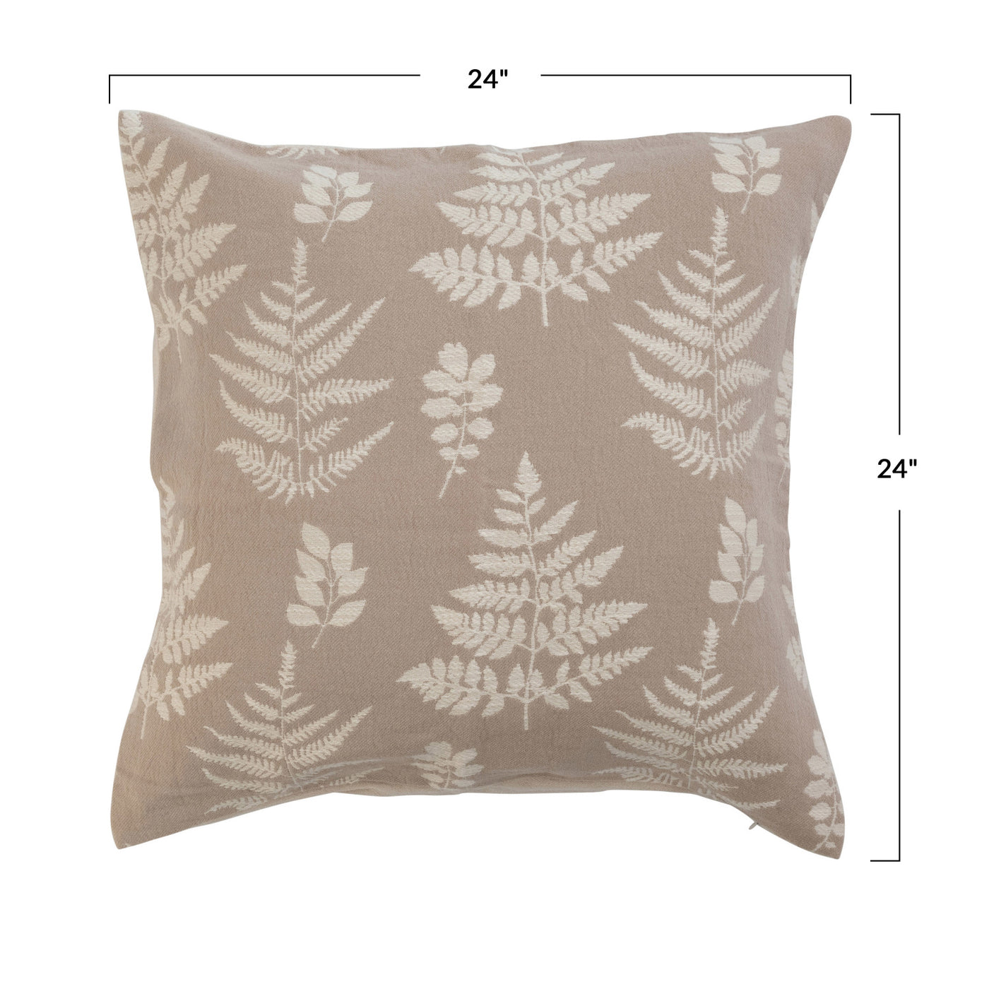 24" Woven Cotton Jacquard Pillow w/ Fern Print & Beige